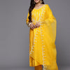 Dhiyona IE Women Floral Embroidered Thread Work Liva Kurta with Trousers & With Dupatta