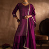 Indyancart IE Geometric Embroidered Sequinned Straight Kurta with Sharara & With Dupatta