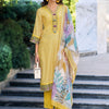 Dhiyona IE Women Ethnic Motifs Printed Regular Thread Work Linen Kurta with Trousers & With Dupatta