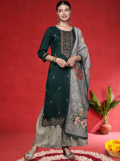 Indyancart VA Women Ethnic Motifs Embroidered Kurta with Palazzo & Dupatta
