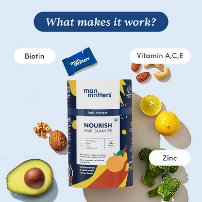 Man Matters Nourish Hair Gummies - Orange Flavour With Multivitamin, Zinc & Biotin