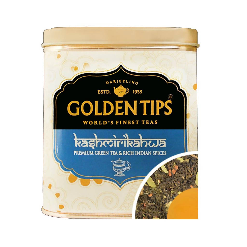 Golden Tips Kashmiri Kahwa Green Tea - Tin Can - Indyancart