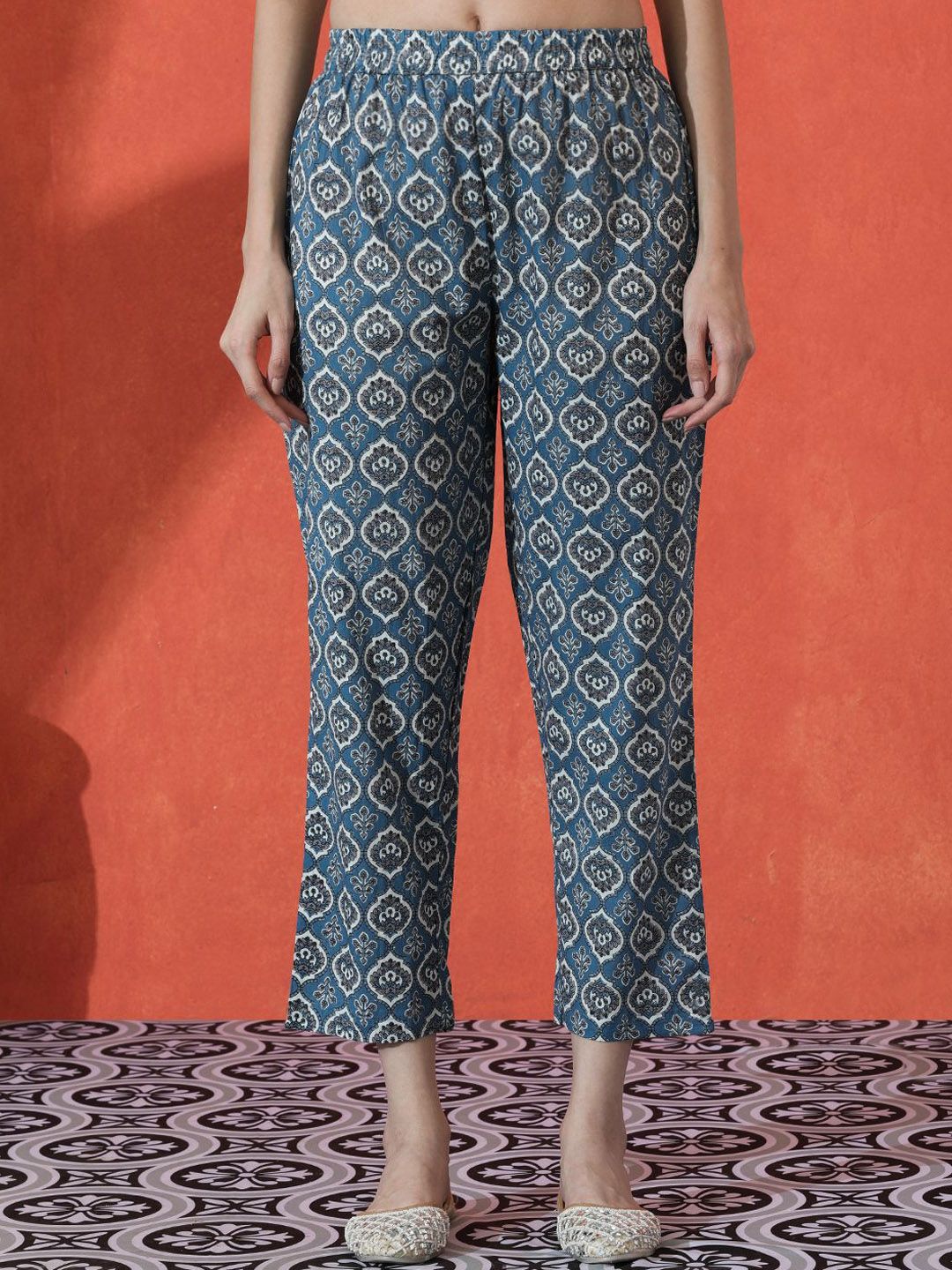 Indyancart SN Women's Floral Embroidered A-Line Pure Cotton Kurta With Trousers & Dupatta