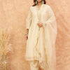 Dhiyona VA Women'sEmbroidered V-Neck Thread Work Kurta with Trousers & With Dupatta