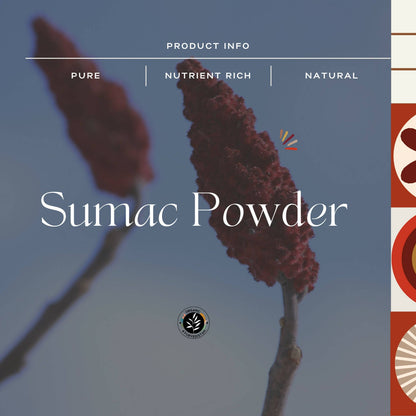 Organic Ayurvedistan Sumac Powder in a glass jar, showcasing vibrant red spice crystals, used in Ayurvedic cooking and wellness.
