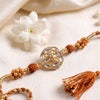 Dhiyona Rudraksh & Kundan Studded Gold Toned Thread Rakhi With Roli Chawal Chandan Mishri