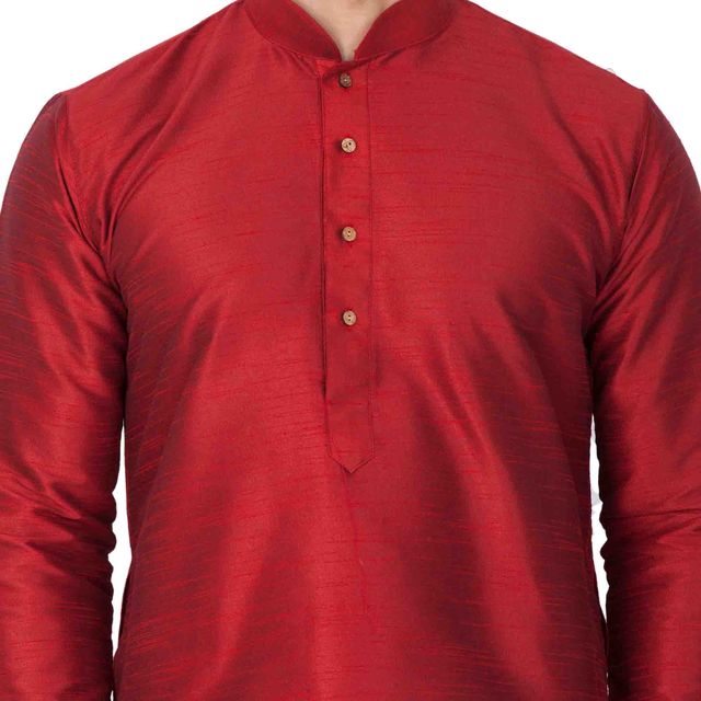 Men's Maroon Silk Blend Straight Kurta and Dhoti Set