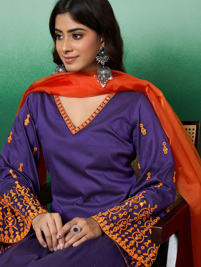 Indyancart SN Women's Embroidered Striaght Kurta With Pant & Dupatta