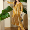 Dhiyona IE Women Mustard Printed Regular V-Neck Pure Cotton Kurta Sets