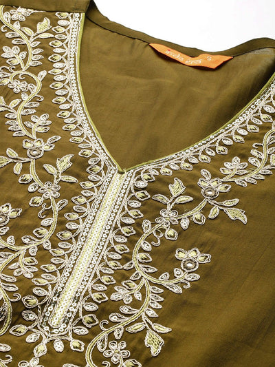 Indyancart IE Floral Embroidered Sequinned Kurta With Trousers & Dupatta