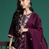 Indyancart IE Floral Embroidered Sequinned Kurta With Trousers & Dupatta