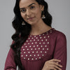Dhiyona IE Women Maroon Yoke Design Regular Mirror Work Kurta with Palazzos
