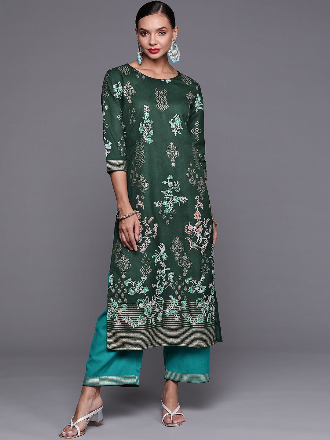 Women Green Ethnic Motifs Printed Kurta with Palazzos