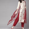 Indyancart IE Women Off White Ethnic Motifs Embroidered Liva Kurta with Palazzos & Dupatta
