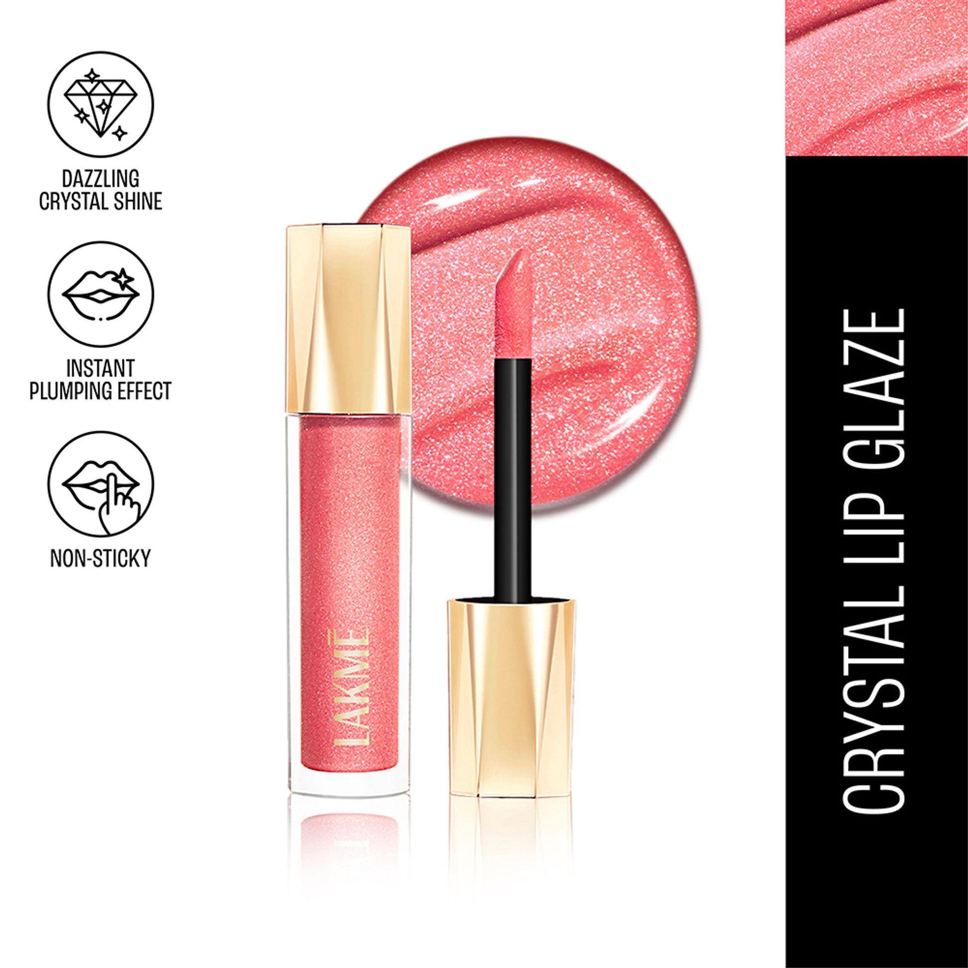 Lakme Glitterati Lip Glaze, High Shine Plumper Lip Gloss Oil with Collagen - Pink Champagne