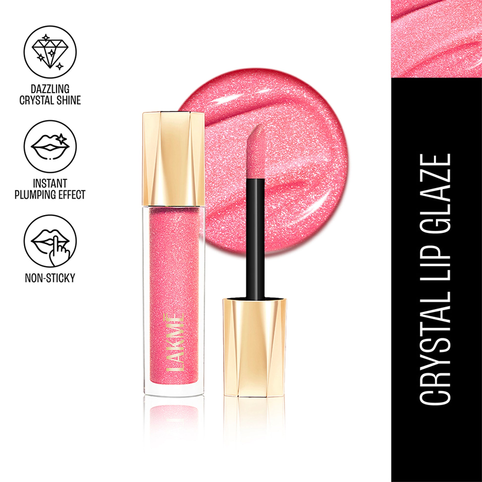 Lakme Glitterati Lip Glaze, High Shine Plumper Lip Gloss Oil with Collagen - Hot Pink Cosmo
