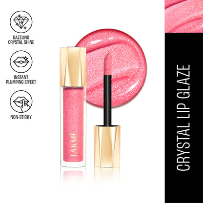 Lakme Glitterati Lip Glaze, High Shine Plumper Lip Gloss Oil with Collagen - Hot Pink Cosmo