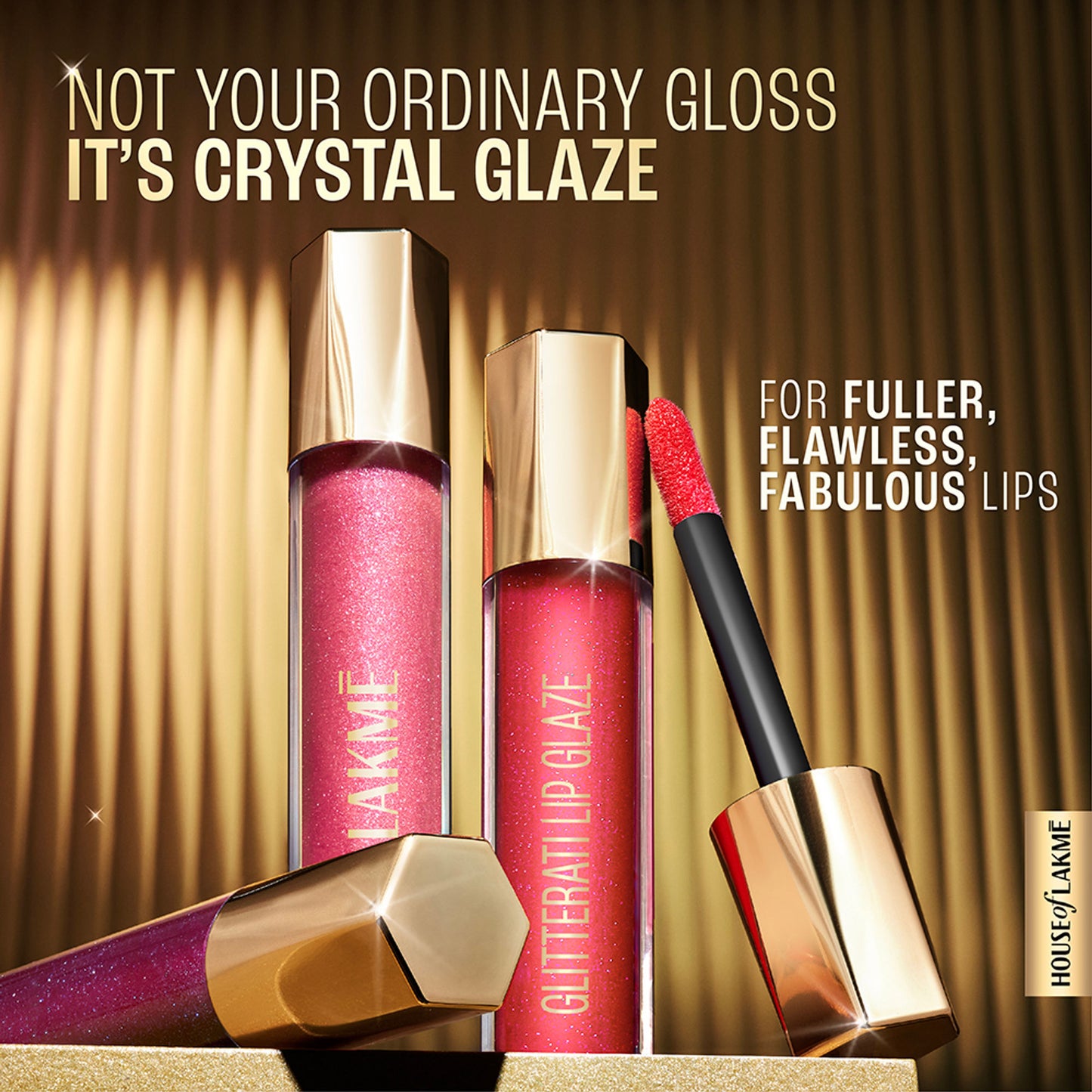 Lakme Glitterati Lip Glaze, High Shine Plumper Lip Gloss Oil with Collagen - Hot Pink Cosmo