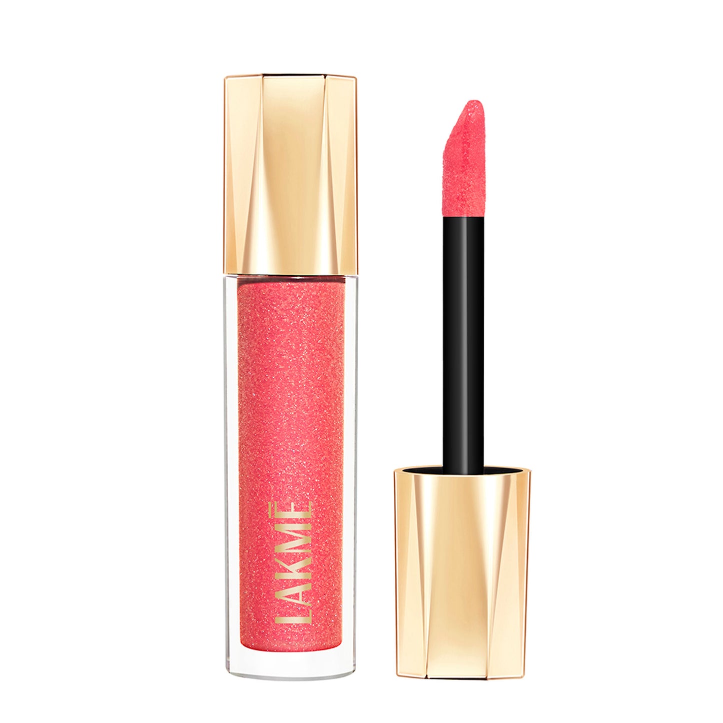 Lakme Glitterati Lip Glaze, High Shine Plumper Lip Gloss Oil with Collagen - Frosted Rose