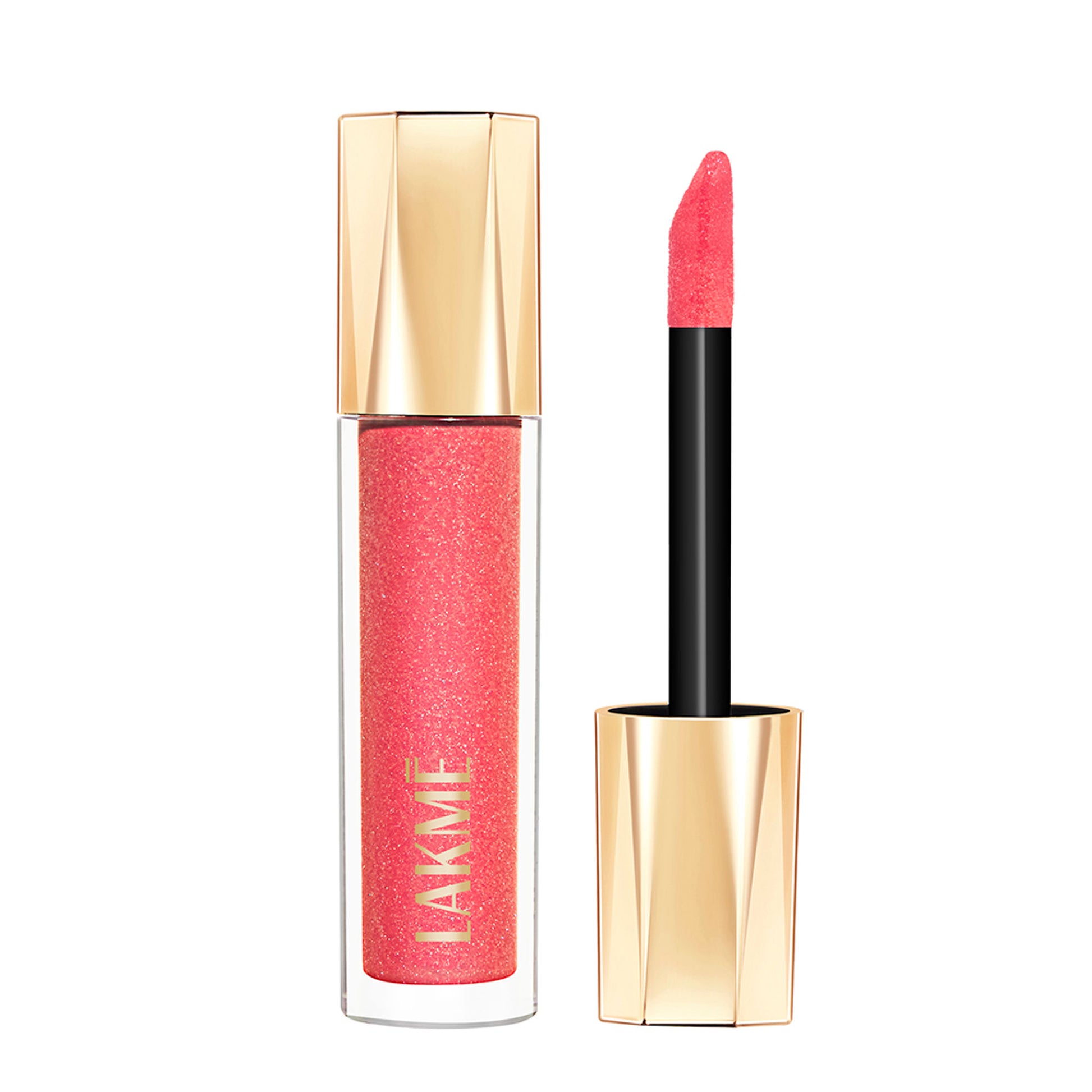 Lakme Glitterati Lip Glaze, High Shine Plumper Lip Gloss Oil with Collagen - Frosted Rose
