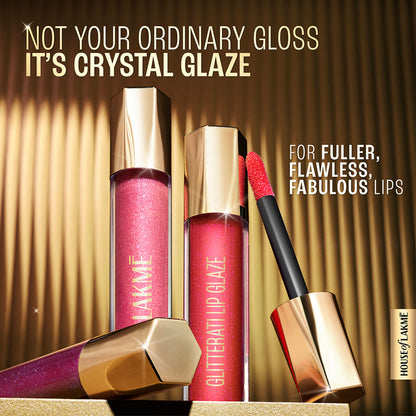 Lakme Glitterati Lip Glaze, High Shine Plumper Lip Gloss Oil with Collagen - Frosted Rose