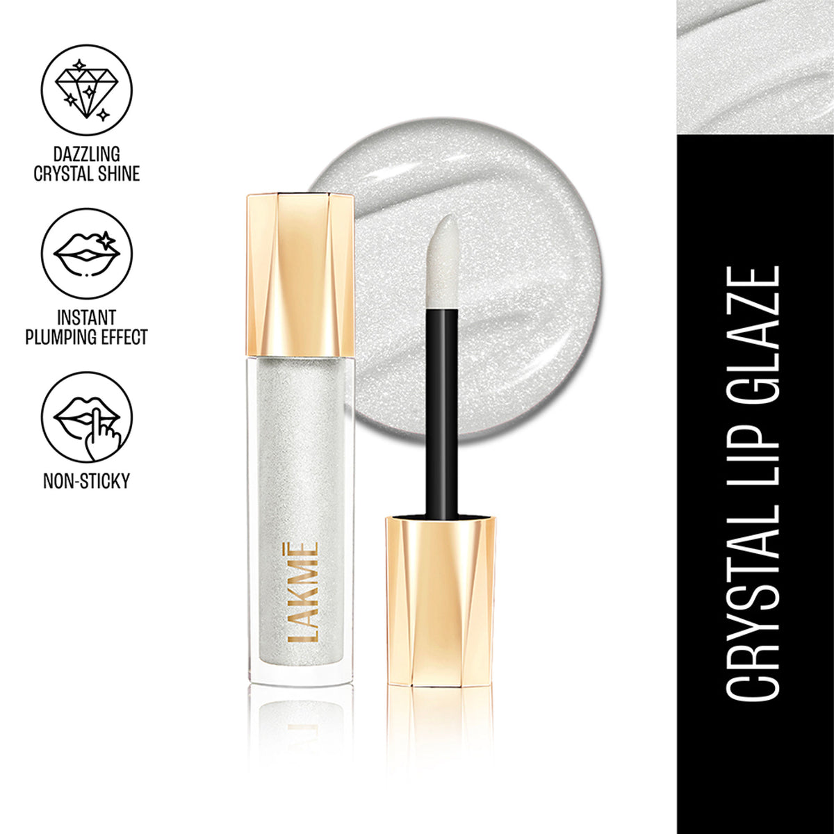 Lakme Glitterati Lip Glaze, High Shine Plumper Lip Gloss Oil with Collagen - Crystal Crush