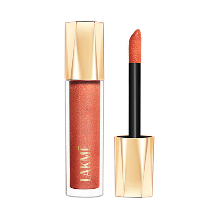 Lakme Glitterati Lip Glaze, High Shine Plumper Lip Gloss Oil with Collagen - Honey Haze