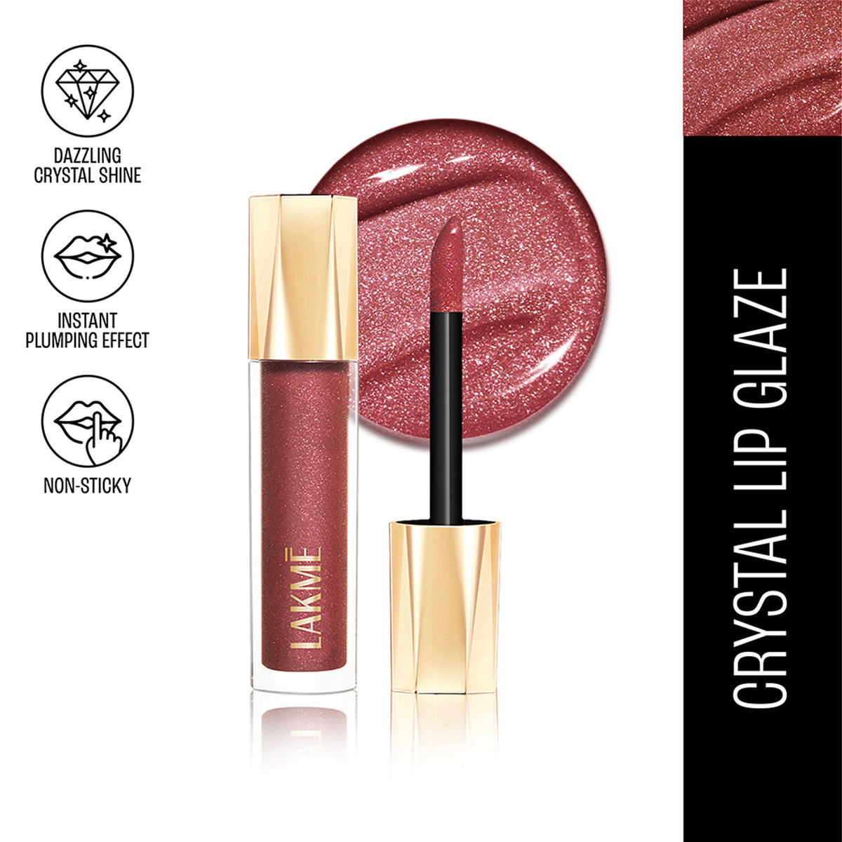 Lakme Glitterati Lip Glaze, High Shine Plumper Lip Gloss Oil with Collagen - Caramel Drizzle