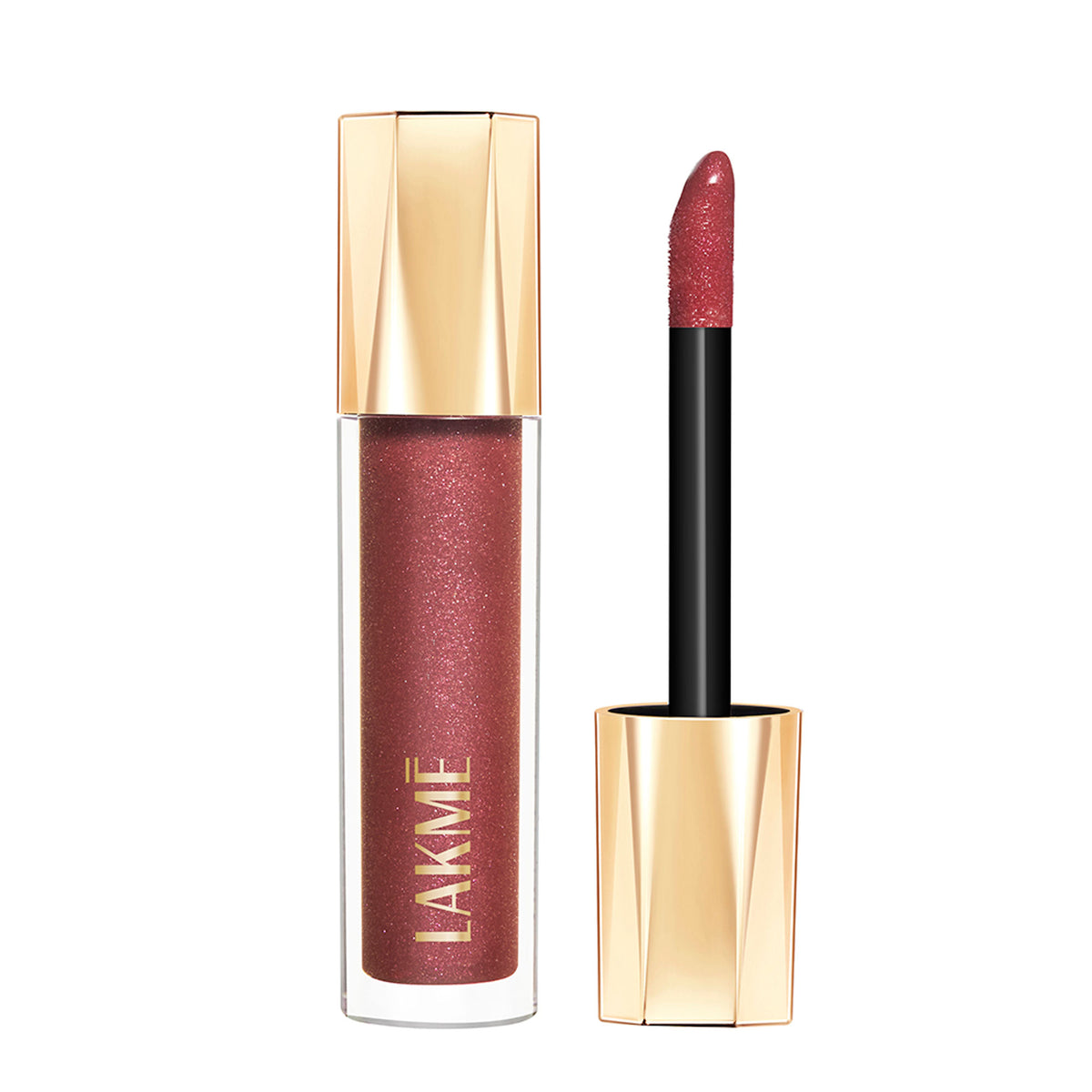Lakme Glitterati Lip Glaze, High Shine Plumper Lip Gloss Oil with Collagen - Caramel Drizzle