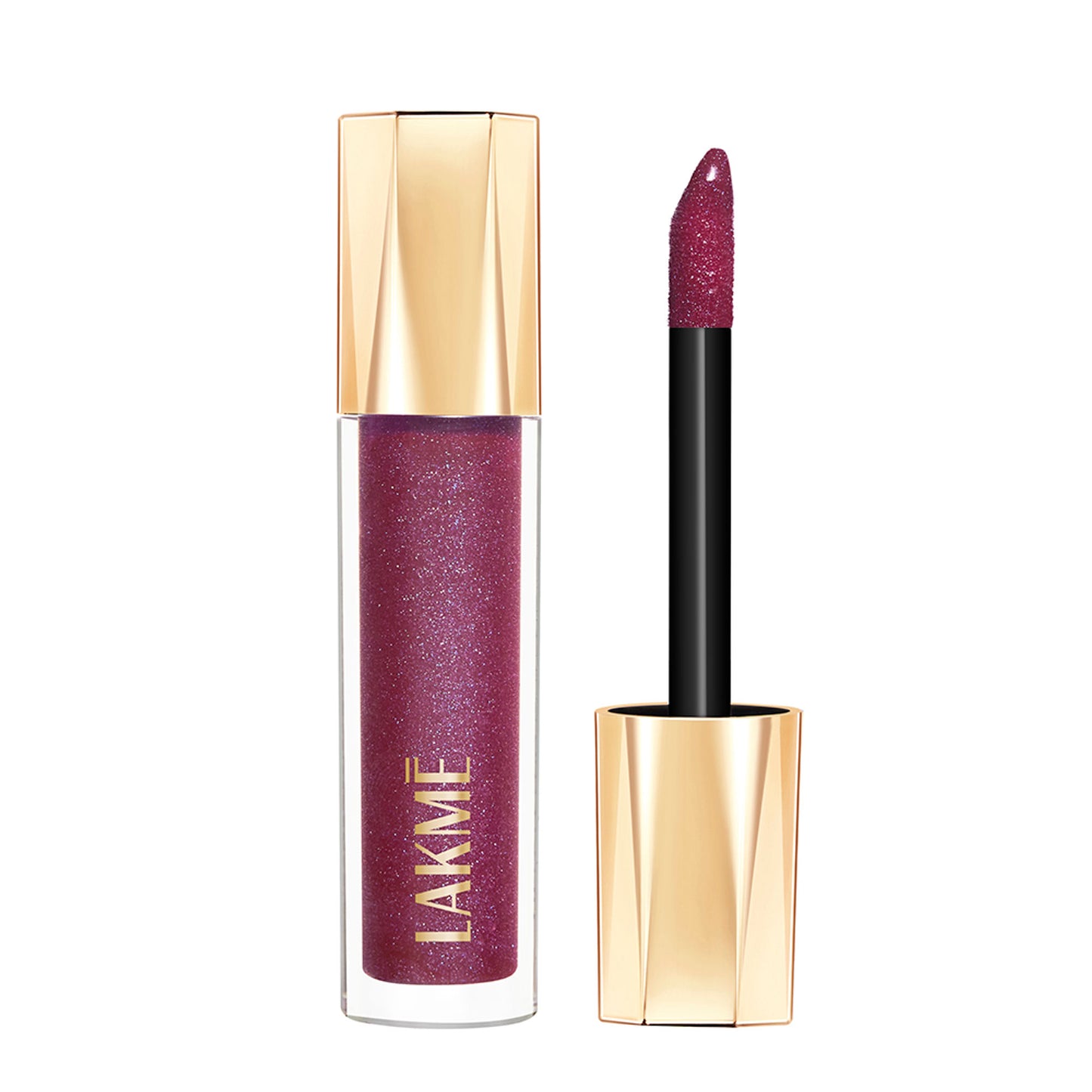 Lakme Glitterati Lip Glaze, High Shine Plumper Lip Gloss Oil with Collagen - Berry Sparkler