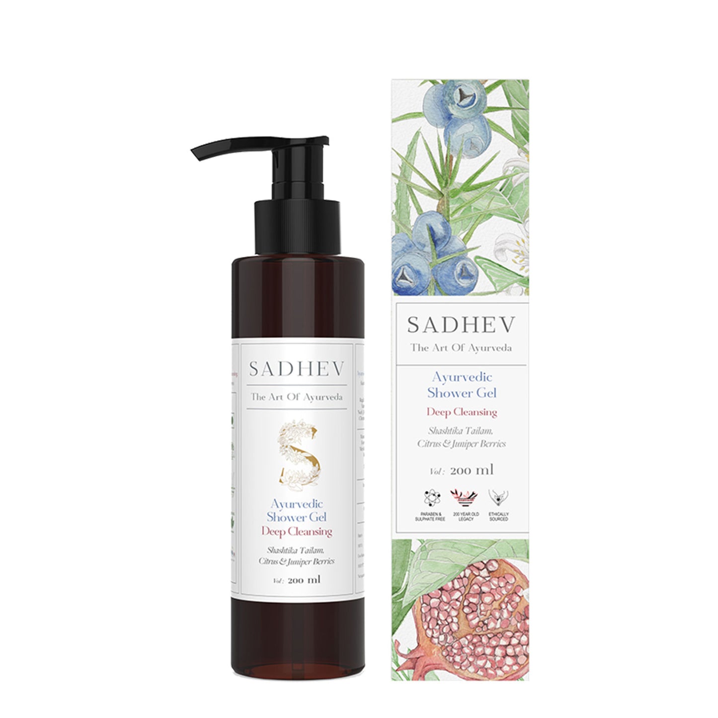 SADHEV Ayurvedic Shashtika Tailam, Citrus & Juniper Berries Deep Cleansing Shower Gel