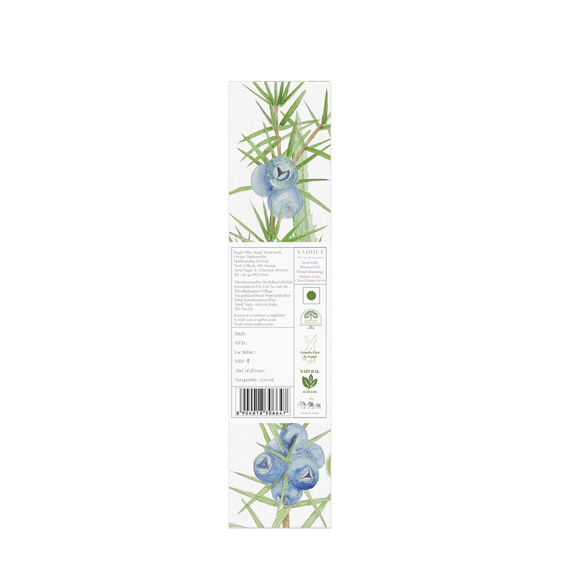 SADHEV Ayurvedic Shashtika Tailam, Citrus & Juniper Berries Deep Cleansing Shower Gel