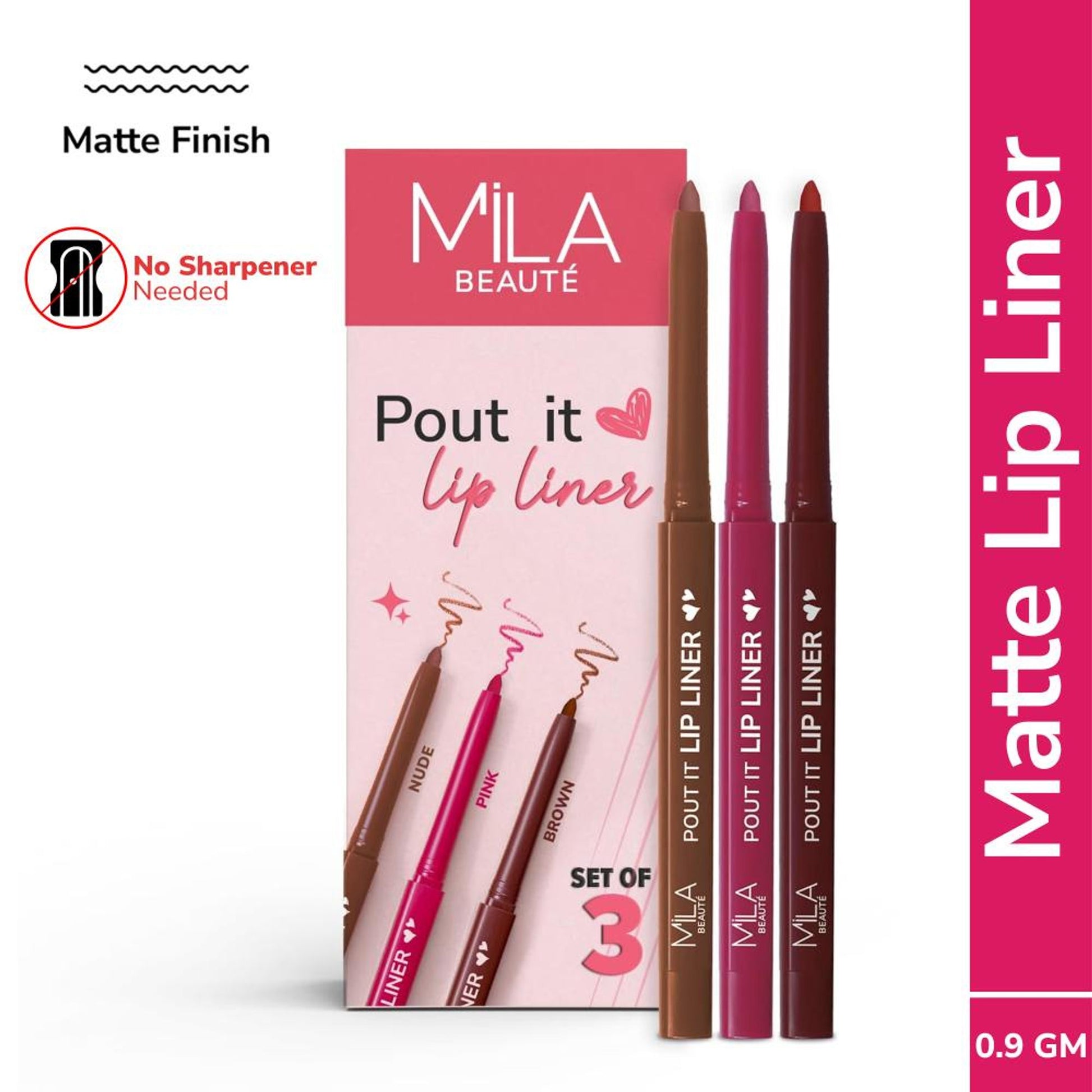 Mila Beauté Pout It Lip Liner Highly Pigmented & Non Drying Enriched With Squalene - Set Of 3