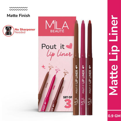 Mila Beauté Pout It Lip Liner Highly Pigmented & Non Drying Enriched With Squalene - Set Of 3