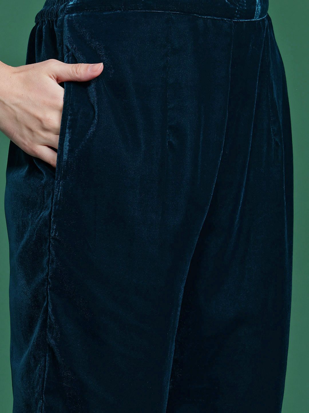 Indyancart IE Ethnic Motifs Embroidered Velvet Kurta with Trousers & With Dupatta