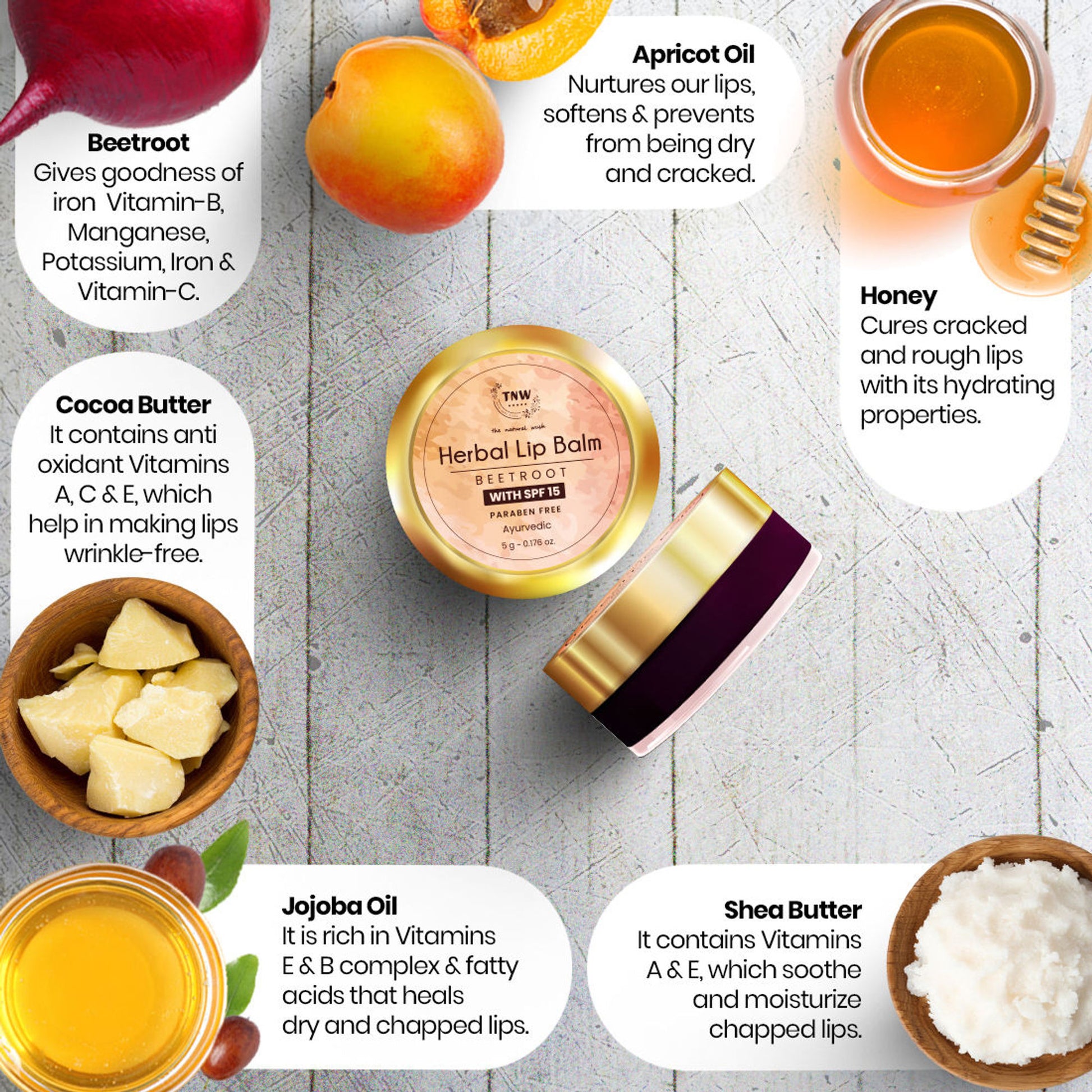TNW The Natural Wash Herbal Beetroot Lip Balm With SPF 15 For Dry & Soft Lips - Non Sticky