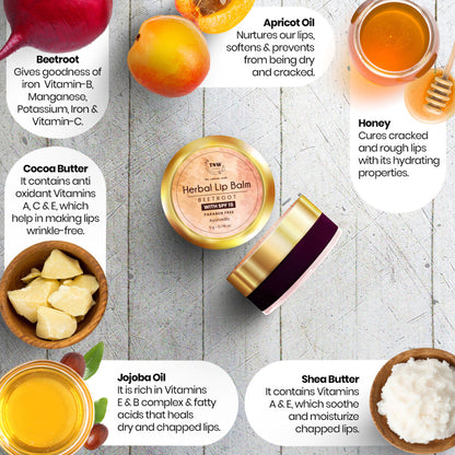 TNW The Natural Wash Herbal Beetroot Lip Balm With SPF 15 For Dry & Soft Lips - Non Sticky