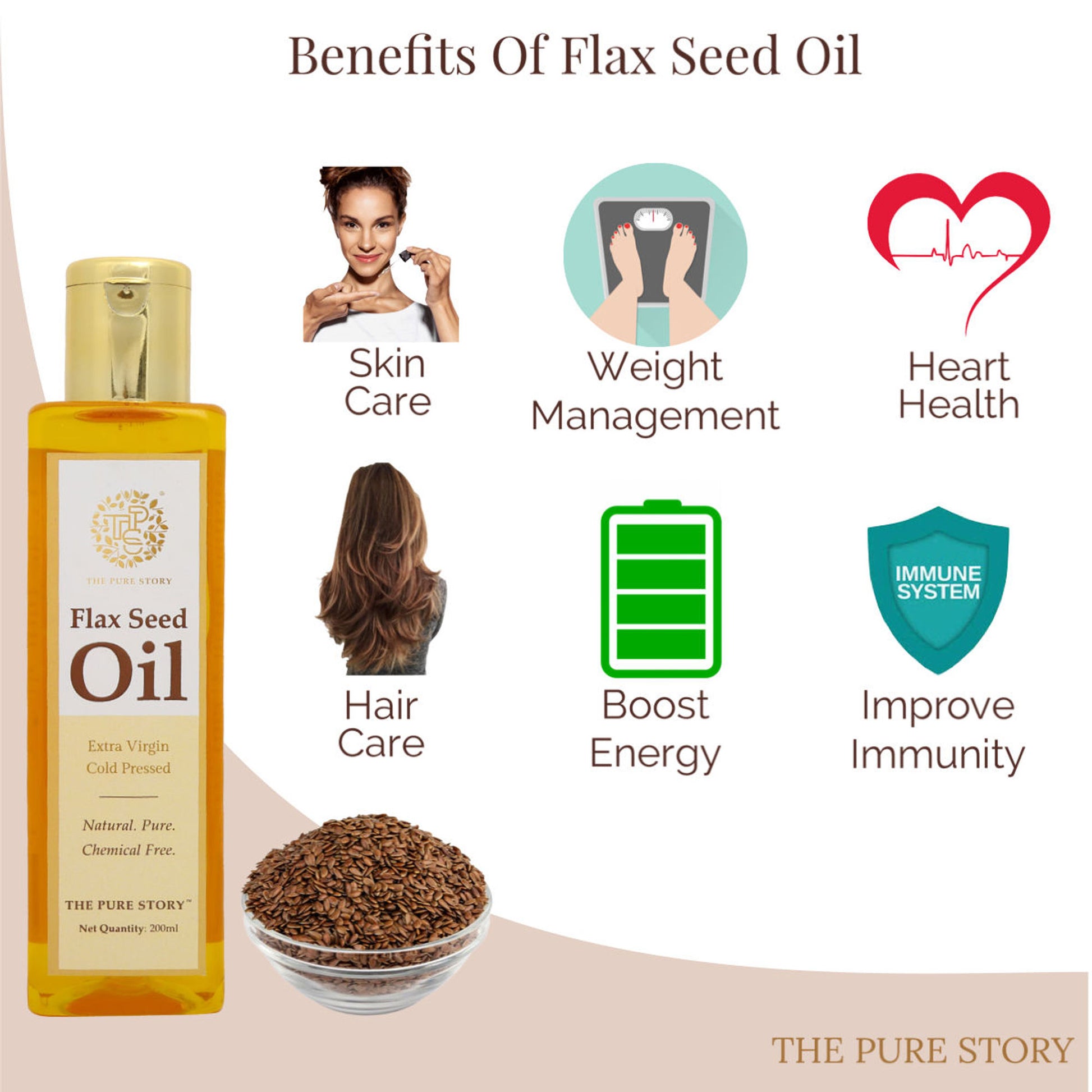 The Pure Story Natural Cold Pressed Flax Seed Oil for Hair & Skin Rich In Omega 3