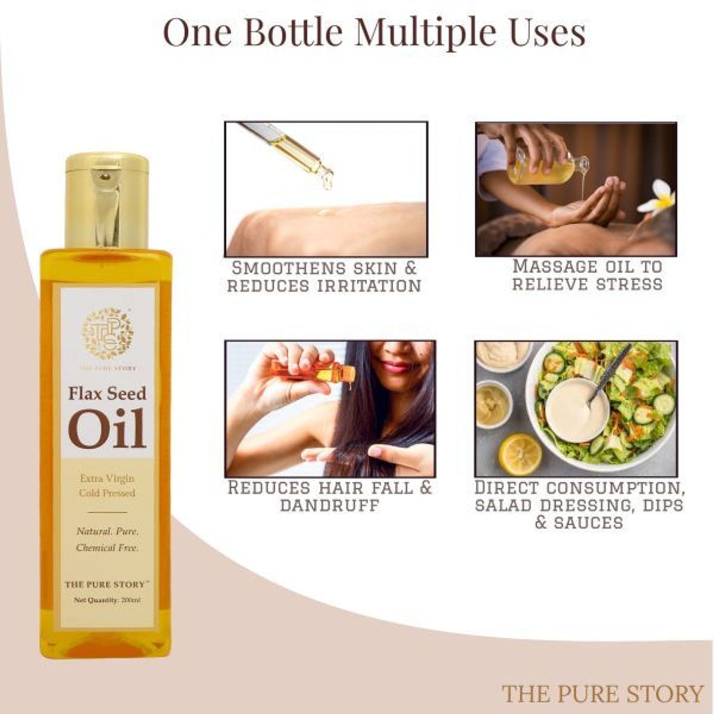 The Pure Story Natural Cold Pressed Flax Seed Oil for Hair & Skin Rich In Omega 3
