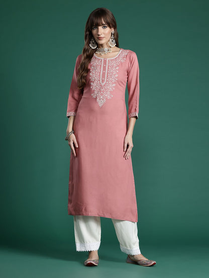 Indyancart IE Floral Embroidered Thread Work Kurta