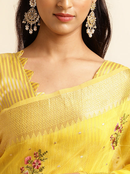 Dhiyona GR Women's Kashmira Yellow Cotton Silk Saree