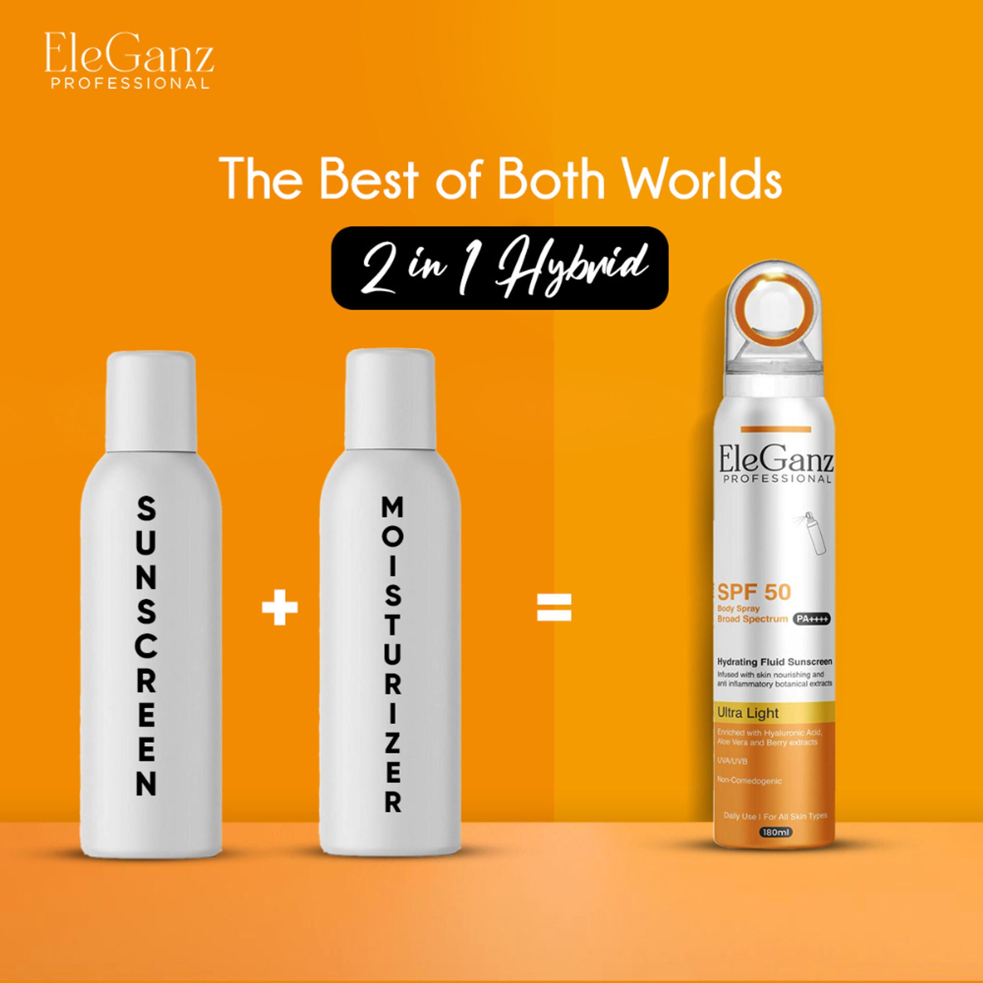 Eleganz Professional Hydrating Sunscreen Spray SPF 50 PA++++ With Hyaluronic Acid, Aloe Vera Extract