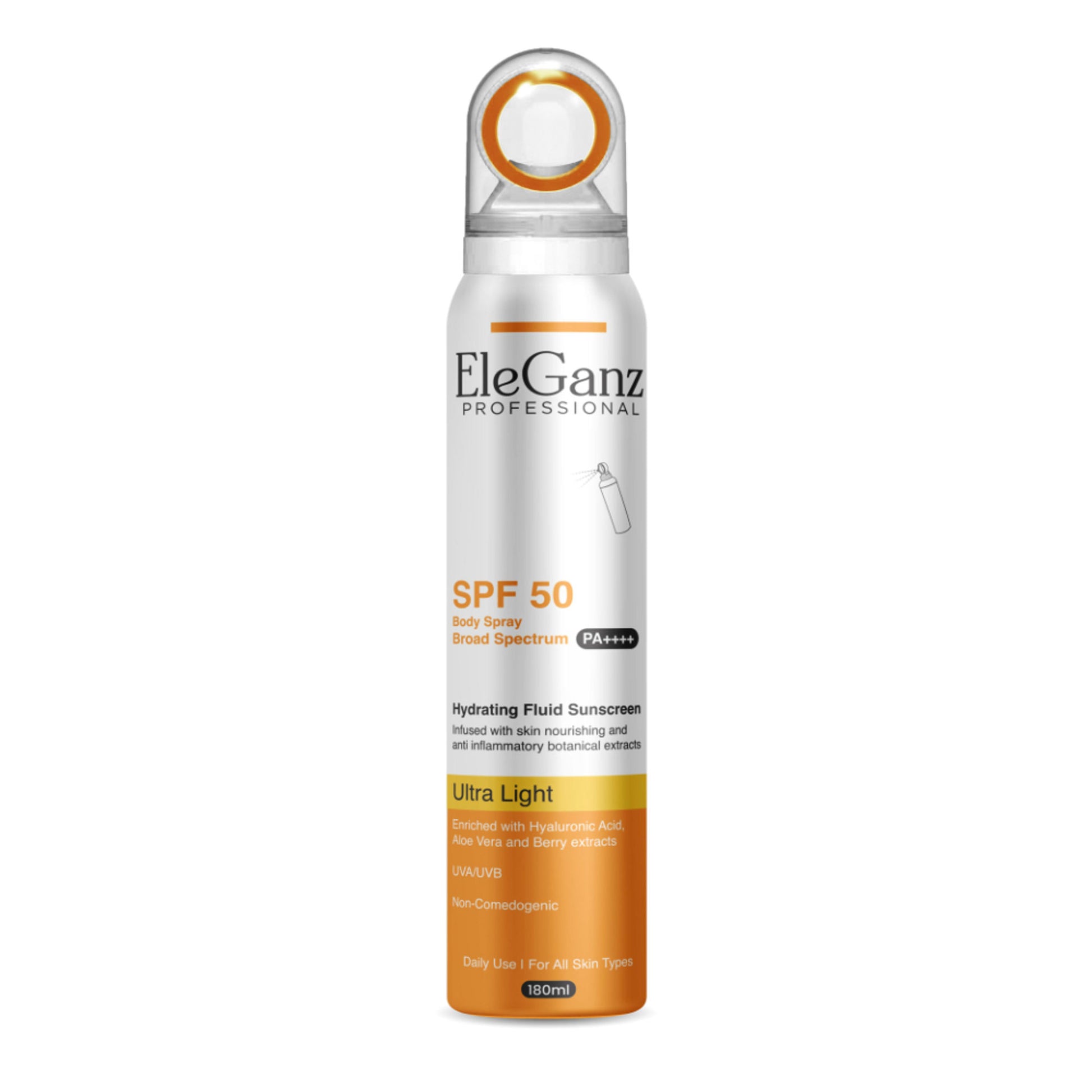 Eleganz Professional Hydrating Sunscreen Spray SPF 50 PA++++ With Hyaluronic Acid, Aloe Vera Extract