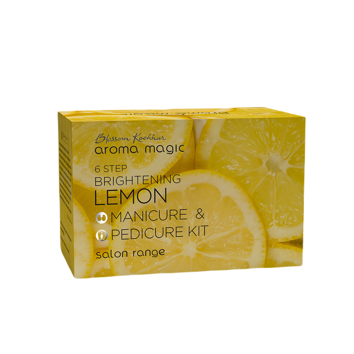 Aroma Magic Lemon Manicure and Pedicure Kit with natural lemon-infused nail care tools and products for hand and foot grooming.