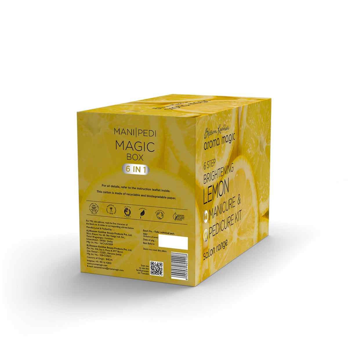 Aroma Magic Lemon Manicure and Pedicure Kit with natural lemon ingredients, including nail tools and skincare products.