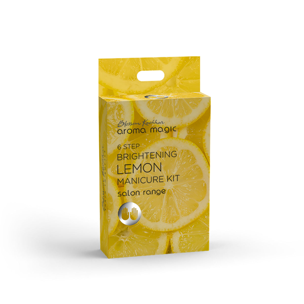 Aroma Magic Lemon Manicure and Pedicure Kit with natural lemon-scented nail care tools and skincare products.