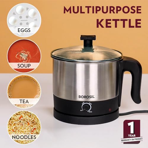 Borosil 1 L Omni Stainless Steel Electric Kettle with Egg Tray