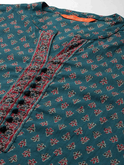 Indyancart IE Ethnic Motifs Printed Pure Cotton Kurta With Trousers & Dupatta
