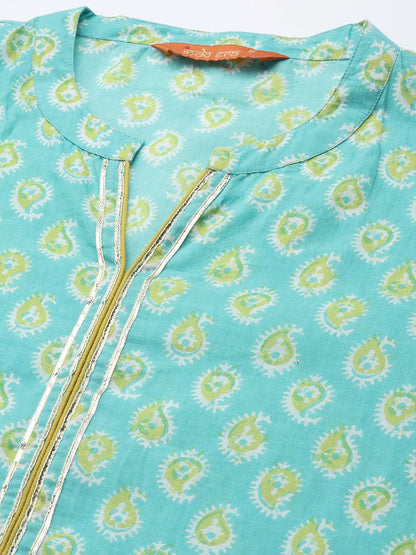 Dhiyona IE Women Blue Ethnic Motifs Printed Pure Cotton Kurta with Palazzos & With Dupatta