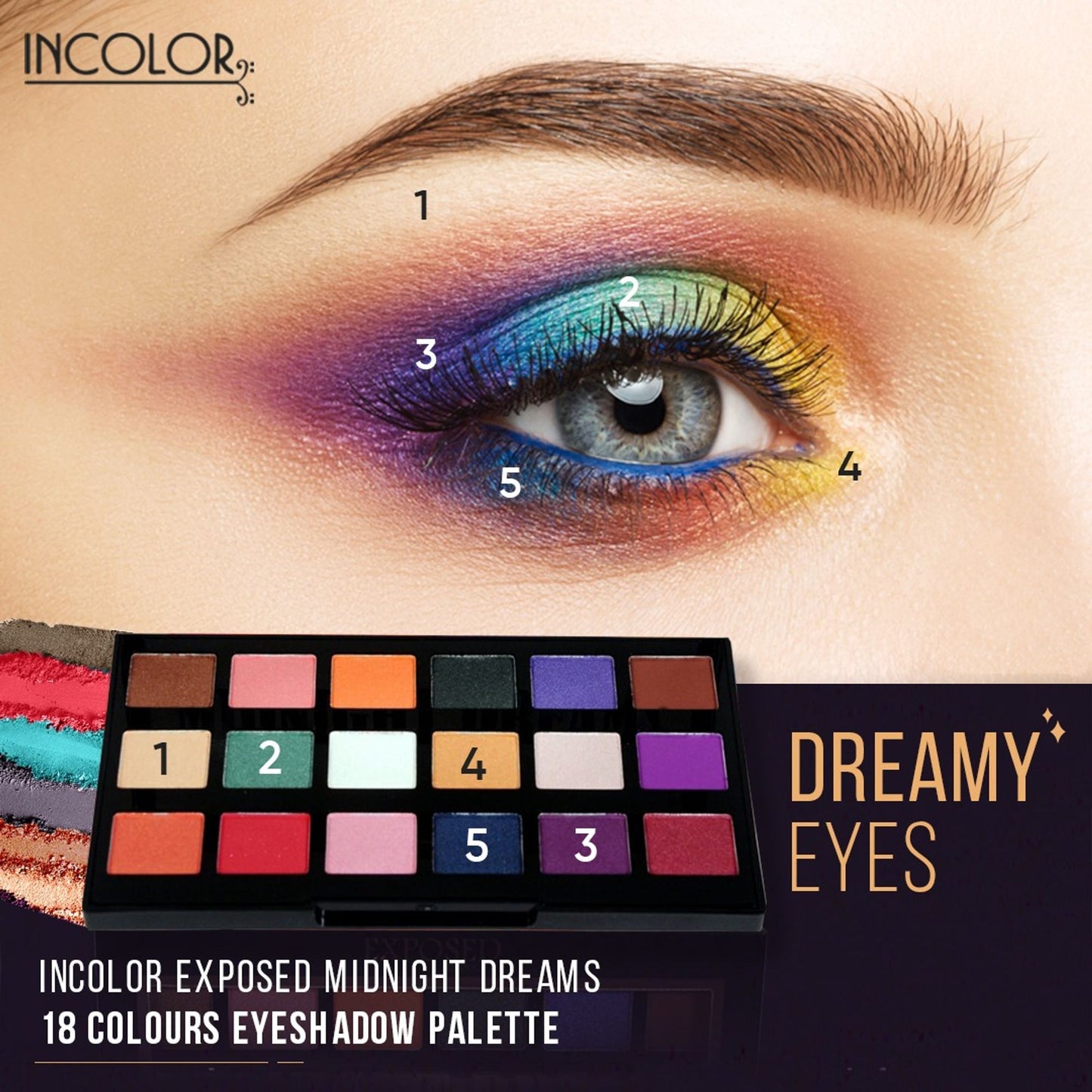 Incolor Exposed Midnight Dreams 18 Colors Eyeshadow Palette - 1